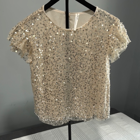 By Anthropologie Tops - Gold Sequin Blouse with Elegant Sleeves
